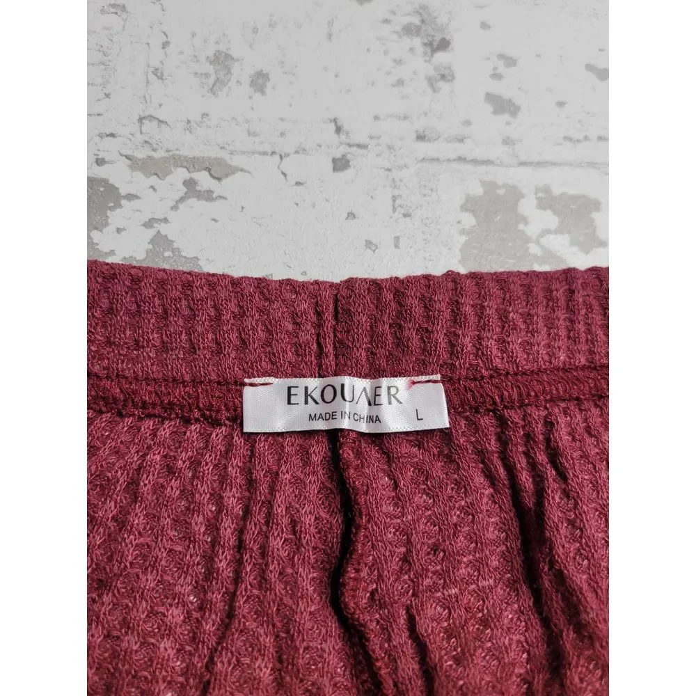 3603‎ NWT Ekouaer Women's Waffle Knit Lounge Pajama Set Red Large
